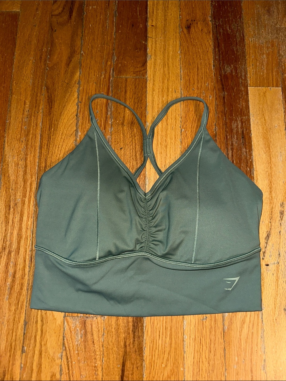 Gymshark Olive Green Ruched Strappy Sports Bra